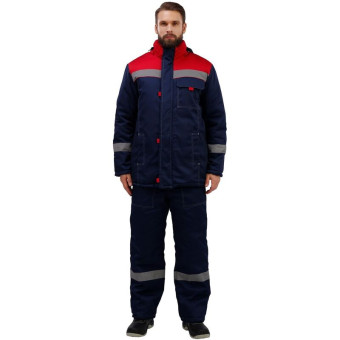 Костюм рабочий зимний мужской з31-КПК с СОП синий/красный (размер 44-46, рост 182-188)