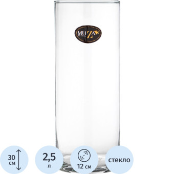 Ваза для цветов Muza Cylinder прозрачная (высота 30 см)