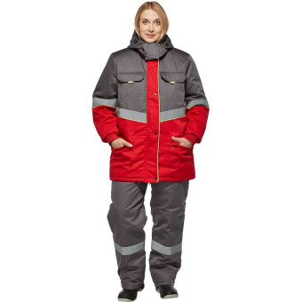 Костюм рабочий зимний женский з43-КПК с СОП серый/красный (размер 48-50, рост 158-164)