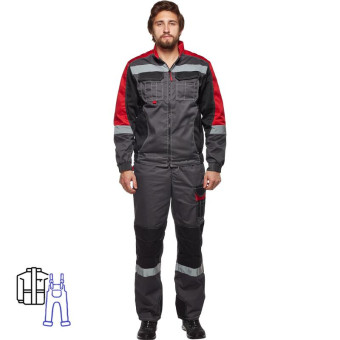 Костюм рабочий летний мужской Формула с СОП серый/красный (размер 64-66, рост 170-176 см)