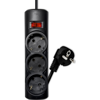 Сетевой фильтр Progix PG335 на 3 розетки 2 метра с заземлением и  выключателем чёрный