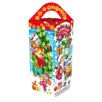 Новогодний сладкий подарок Дедушка Мороз в картонной коробке 500 г (с пазлом)