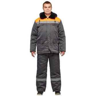 Костюм рабочий зимний мужской з35-КПК с СОП серый/оранжевый (размер 44-46, рост 182-188)
