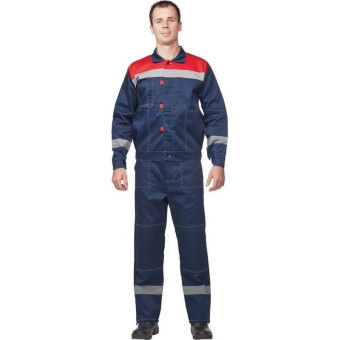 Костюм рабочий летний мужской л20-КБР с СОП синий/красный (размер 52-54, рост 194-200 см)