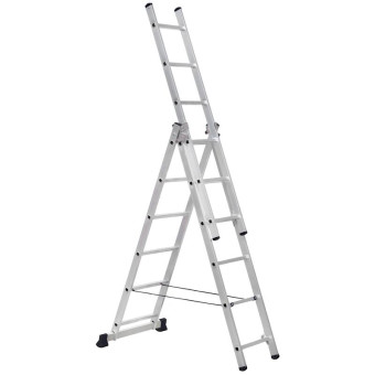 Лестница универсальная TOPFORT алюминиевая трехсекционная 3x6 ступеней