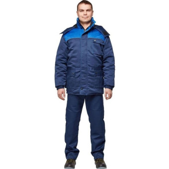 Куртка рабочая зимняя мужская з08-КУ со светоотражающим кантом синяя/васильковая из ткани грета (размер 52-54, рост 170-176)