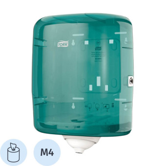 Диспенсер для рулонных полотенец с центральной вытяжкой Торк (Tork) Reflex 473180 пластиковый белый/бирюзовый