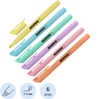 Набор текстовыделителей Kores High Liner Pastel (толщина линии 1-4 мм, 6  цветов)