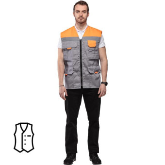 Жилет рабочий летний л30-ЖЛ с СОП серый/оранжевый (размер 52-54, рост 170-176)