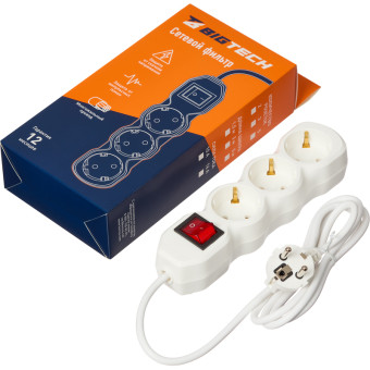 Сетевой фильтр BigTech ST310-1.5-W на 3 розетки 1.5 метра