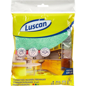 Салфетки хозяйственные Luscan микрофибра 30х30 см 220 г/кв.м (4 штуки в упаковке)