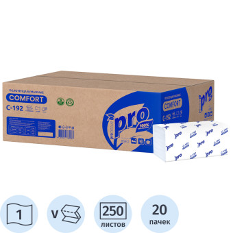 Полотенца бумажные листовые PROtissue H3 V-сложение (ZZ) 1-слойные белые 20 пачек по 250 листов (С192)