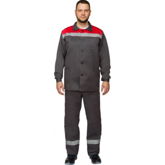 Костюм рабочий летний мужской л16-КБР с СОП серый/красный (размер 60-62, рост 182-188 см)