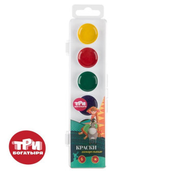 Краски акварельные Три Богатыря медовые 6 цветов