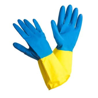 Перчатки латексные Bicolor синие/желтые (размер 8, М)