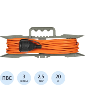 Удлинитель на рамке TOPFORT ПВС 3х2.5 кв.мм 20 м 16 А с заземлением 1  розетка (TEH303-192)