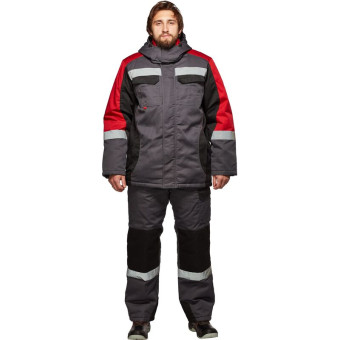 Костюм рабочий зимний мужской Формула-КПК с СОП серый/красный (размер 44-46, рост 170-176)