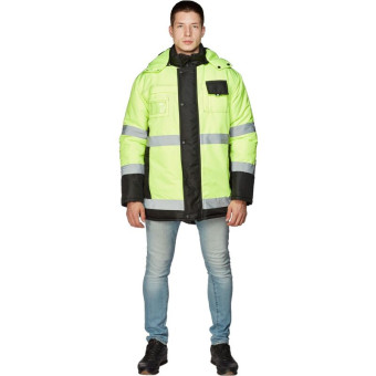Куртка рабочая зимняя мужская 344-КУ с СОП черная/лимонная из ткани кошачий глаз (размер 44-46, рост 170-176)