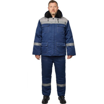 Костюм рабочий зимний мужской з35-КБР с СОП синий/серый (размер 48-50, рост 158-164)