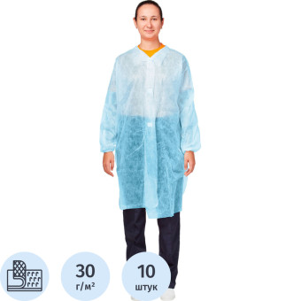 Халат одноразовый на липучках голубой (размер 58-60, XXXL, 10 штук в  упаковке)