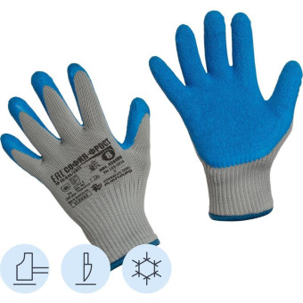 Перчатки рабочие утепленные от порезов и проколов Ампаро София Фрост полиэстер с латексным текстурированным покрытием серые (5 нитей, 10 класс вязки, размер 10, XL)