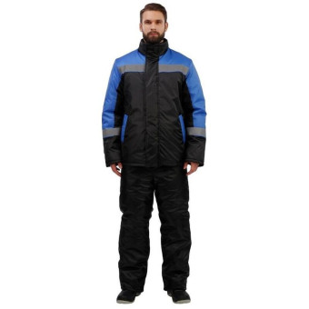 Куртка рабочая зимняя мужская з38-КУ с СОП черная/голубая из ткани оксфорд (размер 44-46, рост 170-176)