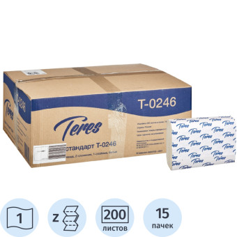 Полотенца бумажные листовые Терес H2 Z-сложение 1-слойные белые 15 пачек по 200 листов (Т-0246)