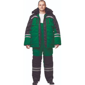 Костюм рабочий зимний мужской з03-КПК с СОП зеленый/черный (размер 44-46, рост 182-188)
