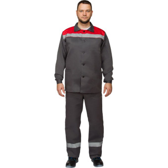 Костюм рабочий летний мужской л16-КПК с СОП серый/красный (размер 44-46,  рост 182-188)
