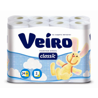 Бумага туалетная Veiro Classic 2-слойная белая (24 рулонов в упаковке)