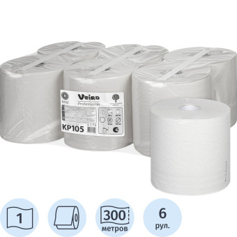 Полотенца бумажные рулонные Veiro Professional M2 1-слойные серые 6 рулонов по 300 метров (KP105)