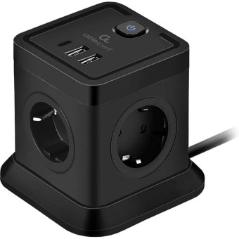 Сетевой фильтр Cablexpert Tower на 4 розетки 2 метра + 2 USB (TWR-4-CU2-B-2)