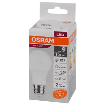 Лампа светодиодная Osram LED Value A груша 10Вт E27 6500K 800Лм 220В 4058075578913