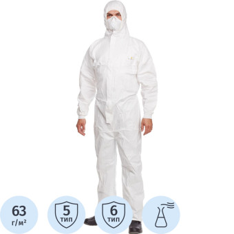 Комбинезон одноразовый с капюшоном Delta Plus DT117 белый 63 г/кв.м  (размер 60-62, XXXL, DT1173X)