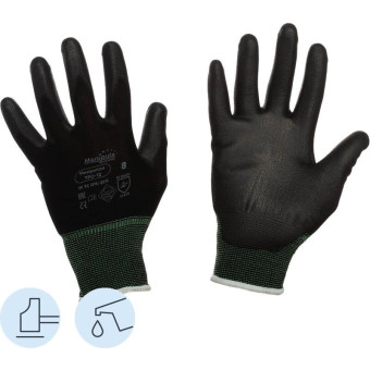 Перчатки рабочие защитные Manipula Specialist Микропол TPU-12/MG-161 нейлоновые с полиуретановым покрытием черные (неполный облив один слой, 13 нитей, 13 класс, размер 8, М)