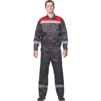 Костюм рабочий летний мужской л20-КБР с СОП серый/красный (размер 64-66, рост 194-200 см)