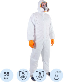 Комбинезон одноразовый с капюшоном Jeta Safety JPC58 белый 58 г/кв.м  (размер М)