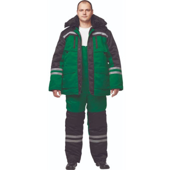 Костюм рабочий зимний мужской з03-КПК с СОП зеленый/черный (размер 68-70, рост 194-200)