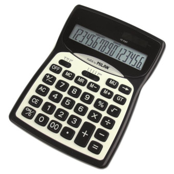 Калькулятор настольный ПОЛНОРАЗМЕРНЫЙ Milan 152016BL 16-разрядный черный/белый
