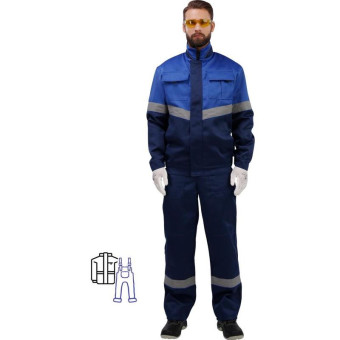 Костюм рабочий летний мужской л25-КПК с СОП синий/васильковый (размер 56-58, рост 170-176)