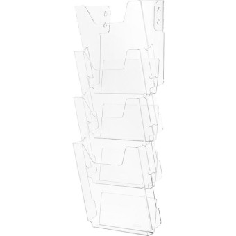 Лоток настенный A4 вертикальный (590x215 мм) из акрила 4 отделения Комус