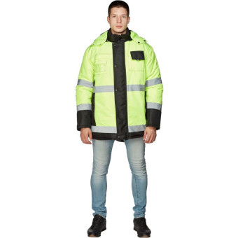 Куртка рабочая зимняя мужская 344-КУ с СОП черная/лимонная из ткани кошачий глаз (размер 52-54, рост 182-188)