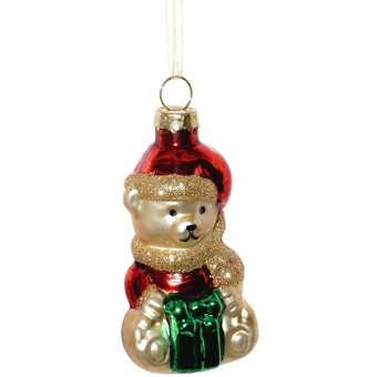 Елочная игрушка Мишка стекло (высота 8.5 см)