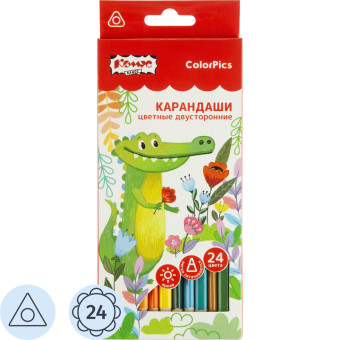 Карандаши цветные Комус Класс ColorPics 12 карандашей 24 цвета  трёхгранные (двусторонние)