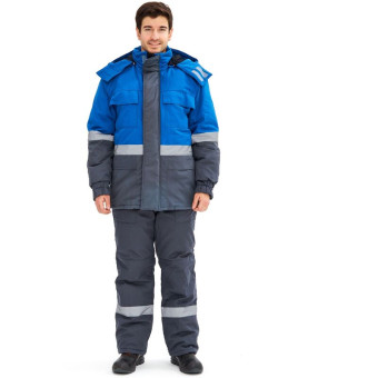 Костюм рабочий зимний мужской з09-КПК с СОП серый/синий (размер 48-50, рост 182-188)