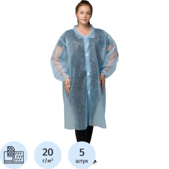 Халат на липучках, (20 гр), р.XL ,голубой, (5 шт/упак)