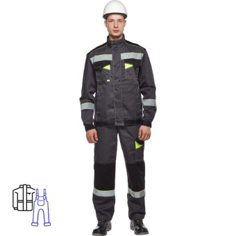 Костюм рабочий летний мужской Корвет с СОП темно-серый (размер 44-46, рост 182-188)