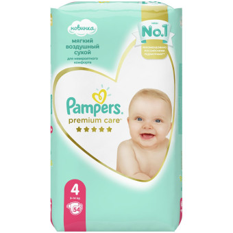 Подгузники Pampers Premium Care размер 4 (L) 9-14 кг (54 штуки в упаковке)