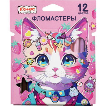 Фломастеры Комус Класс Kitty stickers 12 цветов с вентилируемыми  колпачками смываемые
