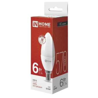 Лампа светодиодная In Home LED-Свеча-VC Свеча 6Вт E14 4000K 570Лм 220В 4690612020396
